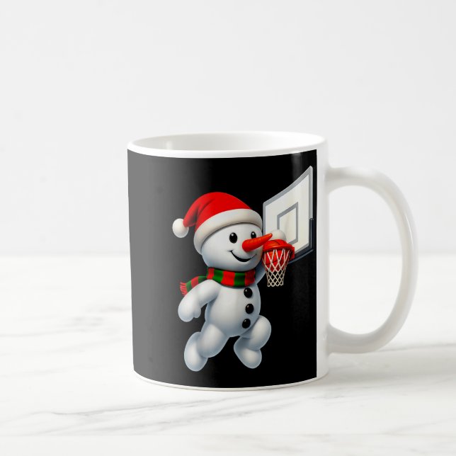 Taza De Café Snowman Playing Basketball Merry Christmas Pajamas (Derecha)