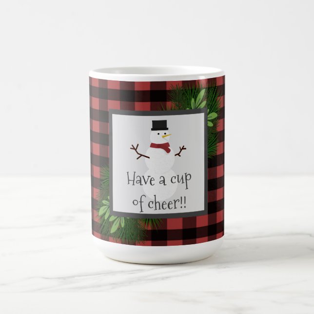 Taza De Café Snowman Red Buffalo Plaid Mug (Centro)