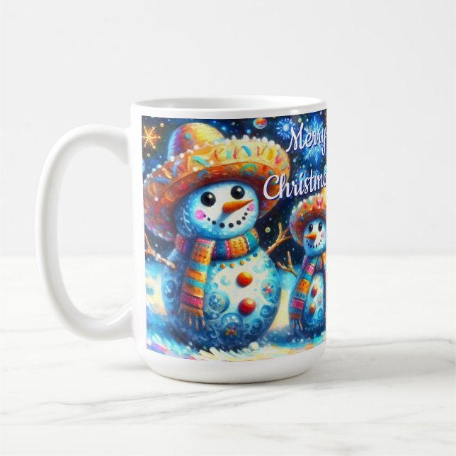 Taza De Café Snowman Snowman de arte folklórico mexicano (Izquierda)
