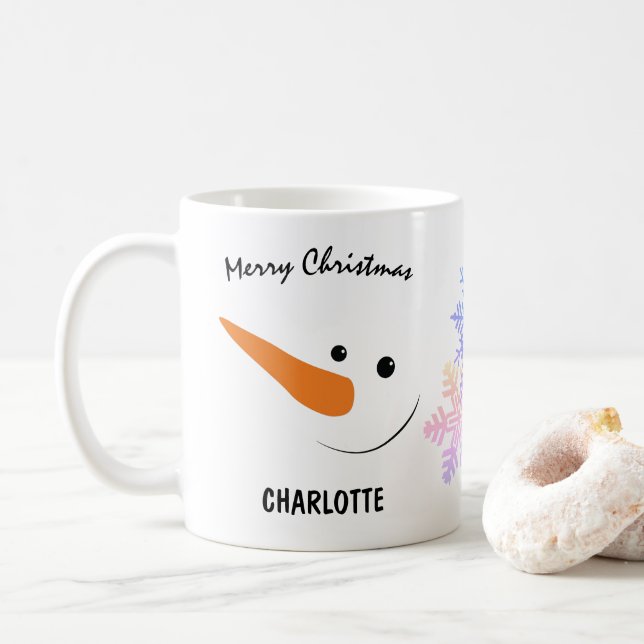 Taza De Café Snowman sonriente con nariz larga, Feliz Navidad (Con donut)