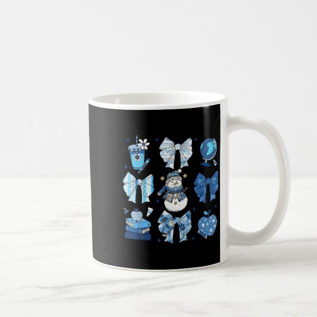 Taza De Café Snowman Teacher Winter Bows Clroom Cute Blue Aesth (Derecha)