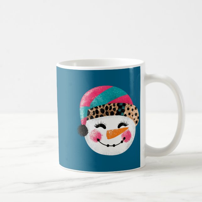 Taza De Café Snowman With Santa Hat And Leopard Pattern  (Derecha)