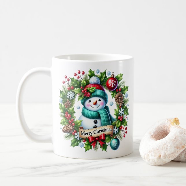 Taza De Café Snowman Wreath Coffee Mug (Con donut)