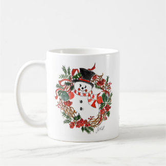 Taza De Café Snowman y Holly Holiday Coffee Mug White