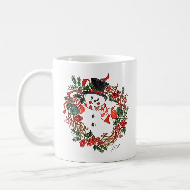 Taza De Café Snowman y Holly Holiday Coffee Mug White (Izquierda)