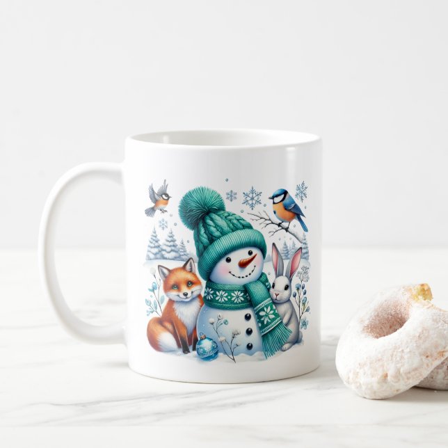 Taza De Café Snowman y sus amigos Coffee Mug (Con donut)