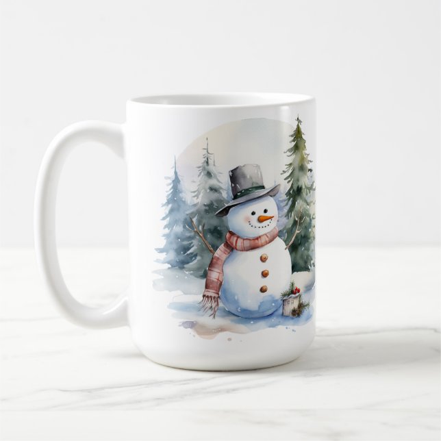 Taza De Café Snowmen Pine Wood Navidades de invierno Mug (Izquierda)