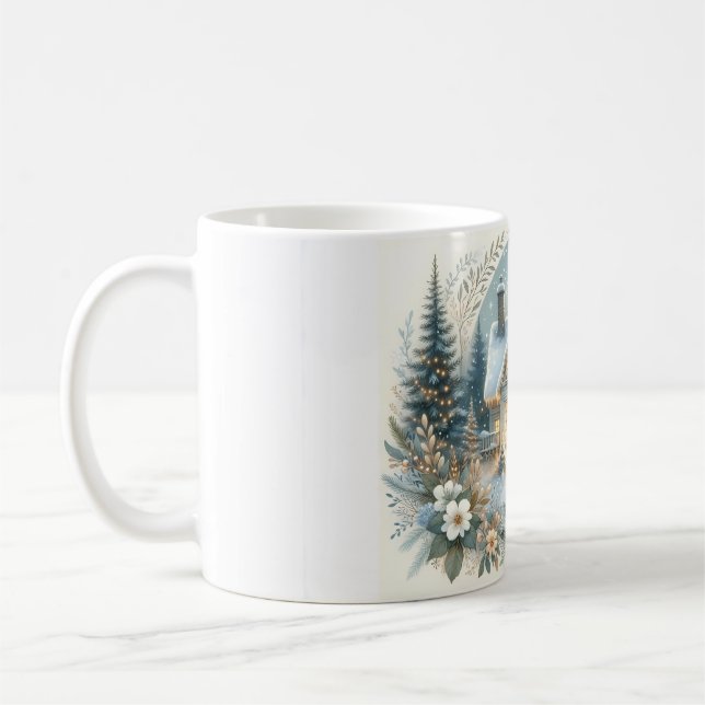 Taza De Café Snowy Cottage Glow Scene (Izquierda)