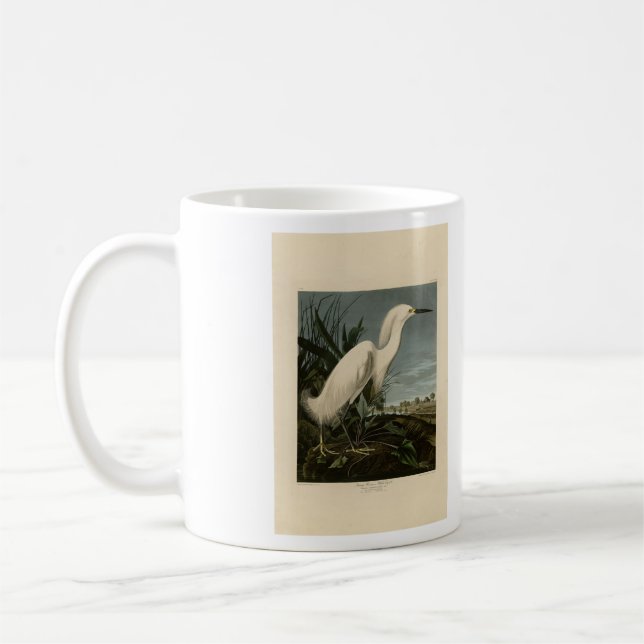 Taza De Café Snowy Heron (Egret) - Aves de América de Audubon (Izquierda)