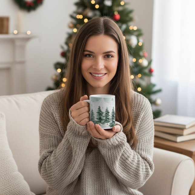 Taza De Café Snowy Pine Tree Winter Scene | Christmas Gift   (Cozy up with this snowy pine tree mug,perfect for winter mornings and festive holiday vibes)