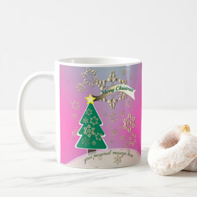 Taza De Café Snowy Purple Christmas Tree Scene (Con donut)