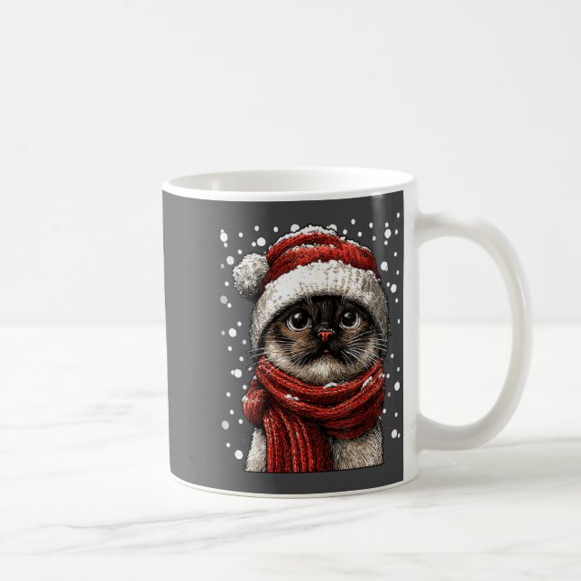 Taza De Café Snowy Siamese Cat With Snow Santa Hat Winter Chris (Derecha)