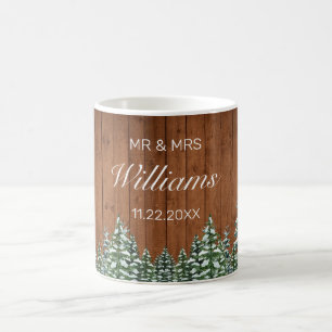 Taza De Café Snowy Wood & Forest Country Pine Boda Sr. Mrs.