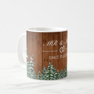 Taza De Café Snowy Wood & Forest Country Sr y Sra. Aniversario