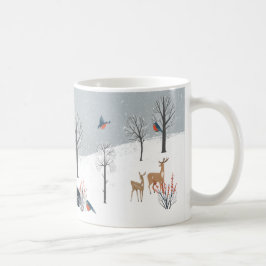 Taza De Café Snowy Woodland Scene Saltbox Home Fox Deer