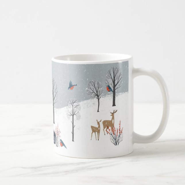 Taza De Café Snowy Woodland Scene Saltbox Home Fox Deer (Derecha)
