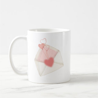 Taza De Café Sobre de carta de amor de acuarela para San Valent