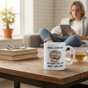 Taza De Café Sobrecarga Neural Cerebro Demasiadas Pestañas Abie