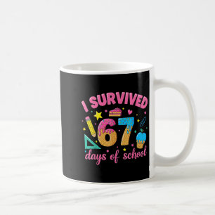 Taza De Café Sobreviví 67 Días De Escuela Chistoso Meme Maestro