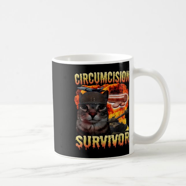 Taza De Café Sobreviviente de circuncisión meme de gato gracios (Derecha)
