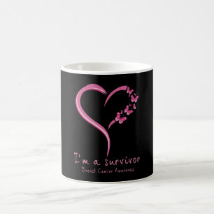Taza De Café Sobreviviente de mariposa rosa para la prevención