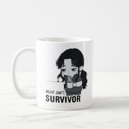 Taza De Café Sobreviviente del Turno de Noche Ilustración Chibi