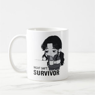 Taza De Café Sobreviviente del Turno de Noche Ilustración Chibi