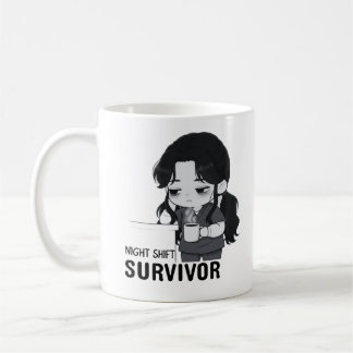 Taza De Café Sobreviviente del Turno de Noche Ilustración Chibi