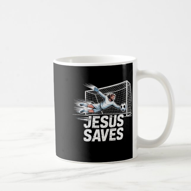 Taza De Café Soccer Goalie Goalkeeper Jesus Saves Christian Soc (Derecha)