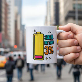 Taza De Café Social Battery 3 Percent – Funny Neurospicy Introv