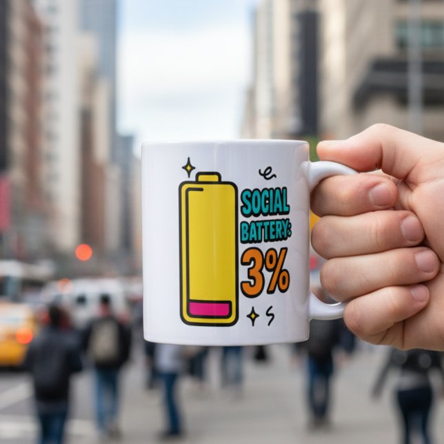 Taza De Café Social Battery 3 Percent – Funny Neurospicy Introv (Subido por el creador)