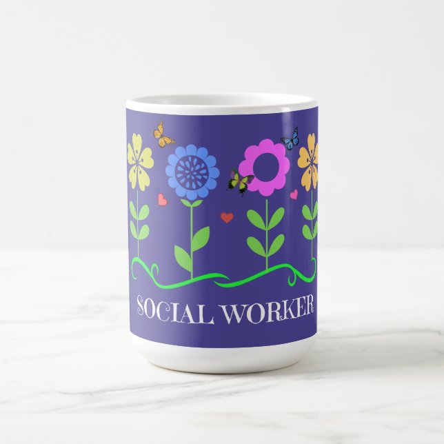 Taza De Café "Social Worker," Graphic Spring Flowers (Centro)