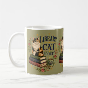 Taza De Café Sociedad de Gatos de Biblioteca Calico Erudito