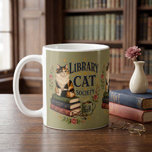 Taza De Café Sociedad de Gatos de Biblioteca Calico Verde Erudi