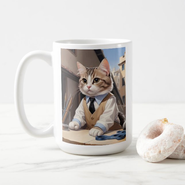 Taza De Café Sofisticado Cat Architect Cat Lover (Con donut)