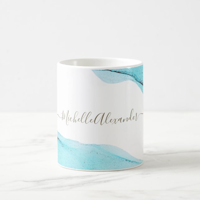 Taza De Café Sofisticado Personalizado abstracto de tinta turqu (Centro)
