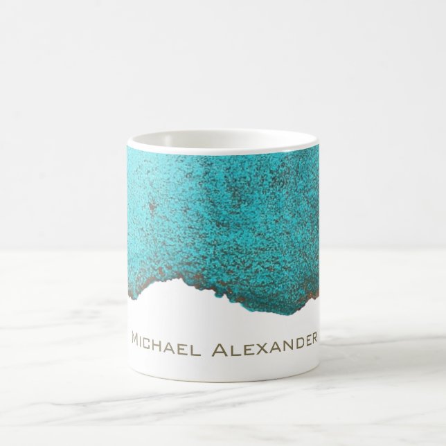 Taza De Café Sofisticado Personalizado abstracto Verde azulado  (Centro)