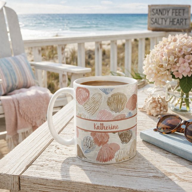 Taza De Café Soft Coastal Seashell Beach Pattern (Subido por el creador)