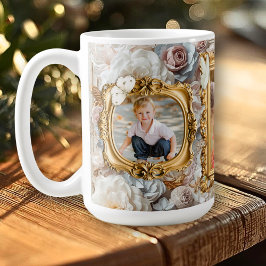 Taza De Café Soft Gold Baroque Floral Photo Frames Collage