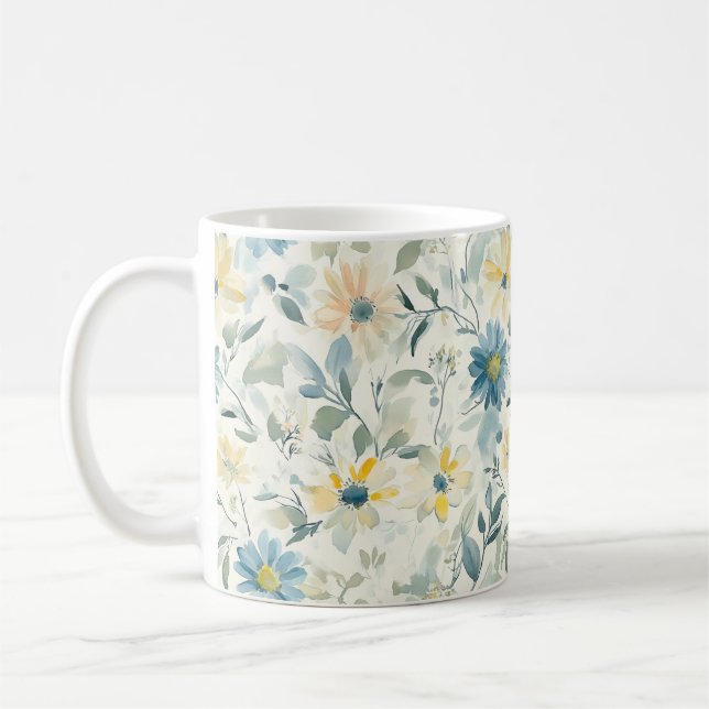 Taza De Café Soft Meadow Daisy Watercolor (Izquierda)