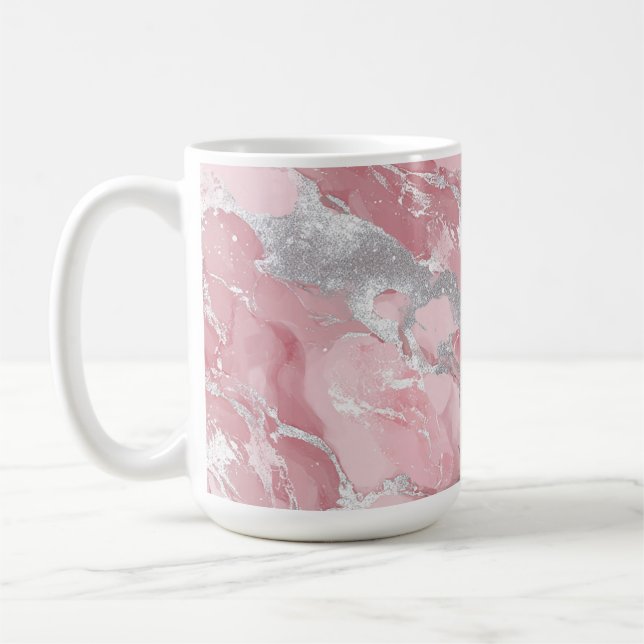 Taza De Café Soft Pink and Silver Marble-Like Pattern (Izquierda)