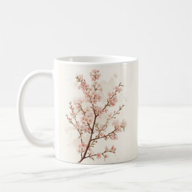 Taza De Café Soft Pink Cherry Blossom Branches (Izquierda)