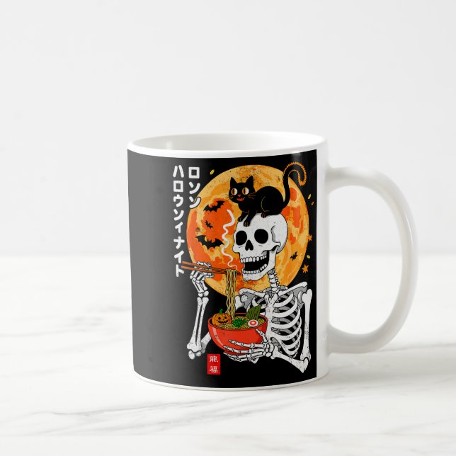 Taza De Café Soky Skeleton Eating Ramen Bowl With Cat Halloween (Derecha)