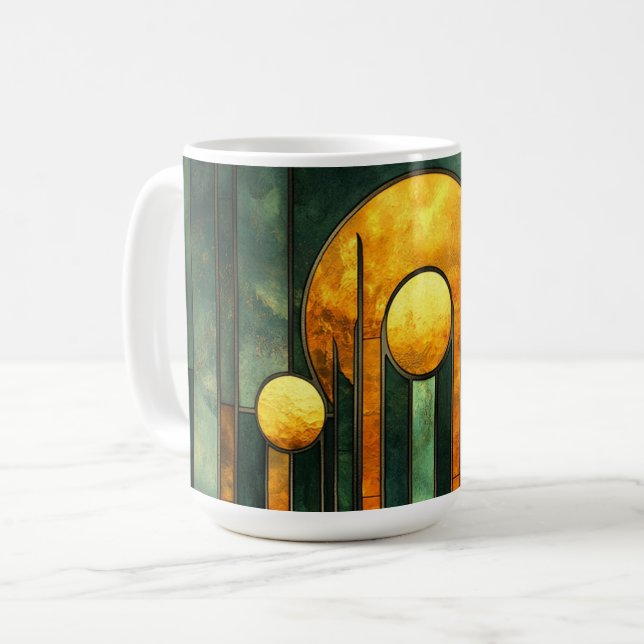 Taza De Café Sol Art Decó Turquesa de Oro Verde (Anverso izquierdo)