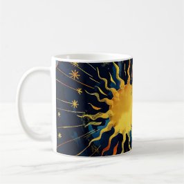 Taza De Café Sol Celeste Moderno Estrellas y Nubes Azules