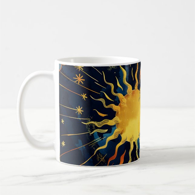 Taza De Café Sol Celeste Moderno Estrellas y Nubes Azules (Izquierda)