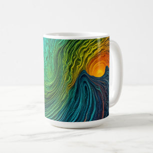 Taza De Café "Sol en desaparición" Resumen de ondas fractales