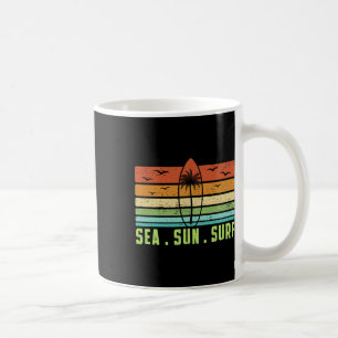 Taza De Café Sol Mar Olas Retro Playa Tabla de Surf 70s Vintage