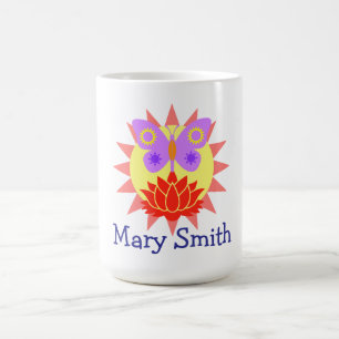 Taza De Café Sol, mariposa y flor