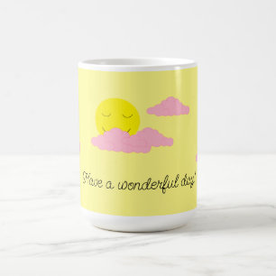 Taza De Café Sol Naciente con Nubes Rosadas: Amarillo